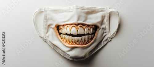 Crisp sewing pattern vector for a face mask featuring teeth, on white.