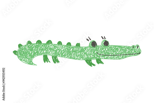 Crocodile as Kids Doodle Simple Hand Drawn Element Vector Illustration