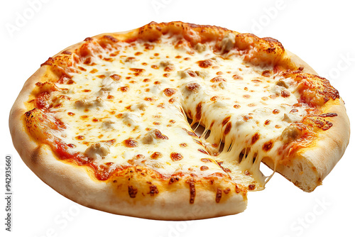 Cheesy Italian Pizza with Melted Cheese on White Background