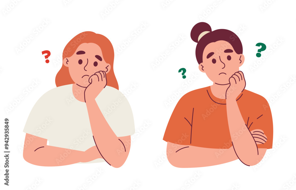 Woman Think about Questions, Woman with Puzzled Facial Expressions Woman Think about Questions, Woman with Puzzled Facial Expressions