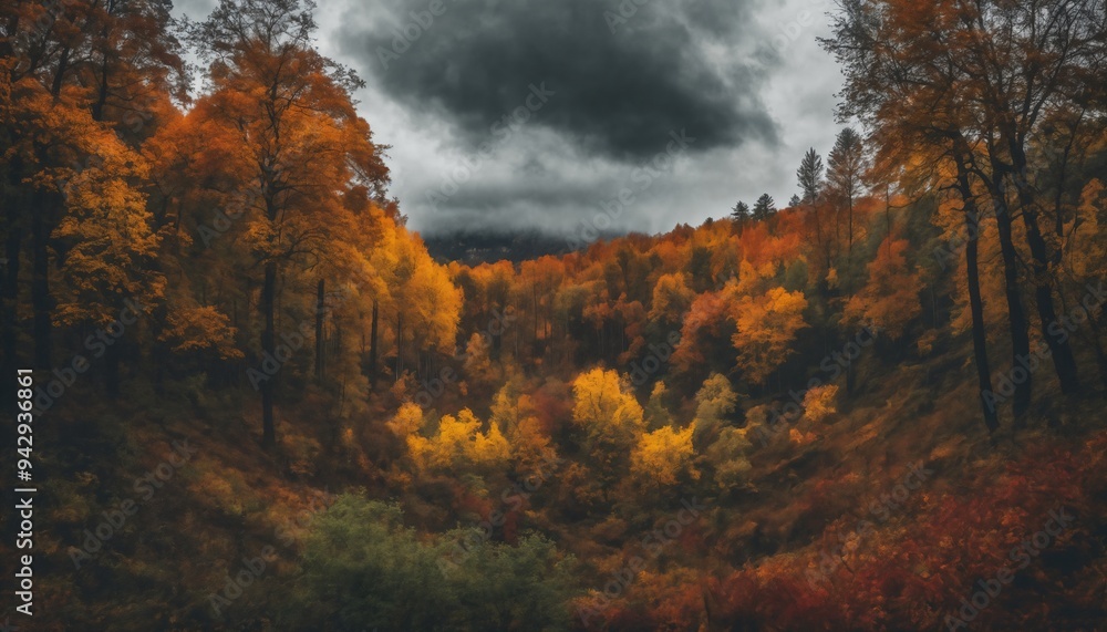 valley and forest in the autumn season, beautiful nature, rainy weather, cloudy valley and forest in the autumn season, beautiful nature, rainy weather, cloudy
