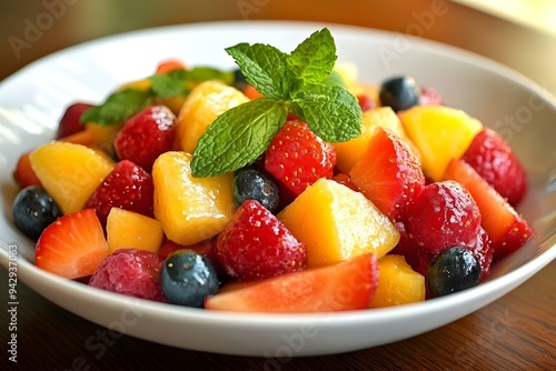 Fresh Fruit Salad with Mint Leaves