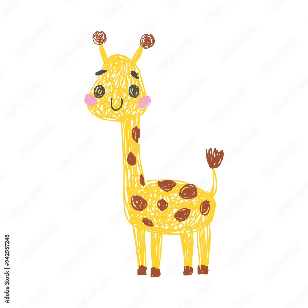 Naklejka premium Giraffe as Kids Doodle Simple Hand Drawn Element Vector Illustration