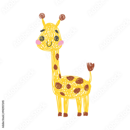 Giraffe as Kids Doodle Simple Hand Drawn Element Vector Illustration