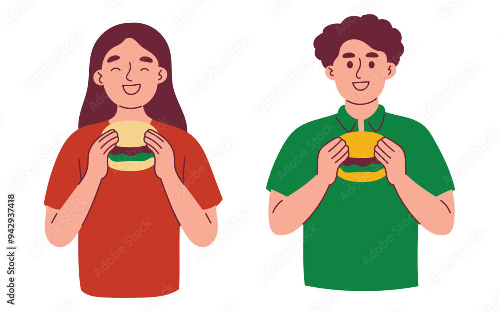 Man and Woman are Eating Burger Fast Food Man and Woman are Eating Burger Fast Food