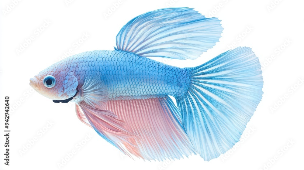 A blue and pink fish with a white belly. The fish is swimming in a tank A blue and pink fish with a white belly. The fish is swimming in a tank
