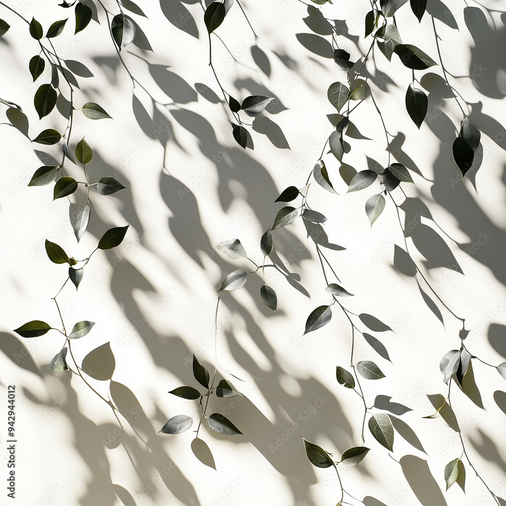 Abstract shadows of plants or leaves creating a pattern on a white background, Abstract shadows of plants or leaves creating a pattern on a white background,