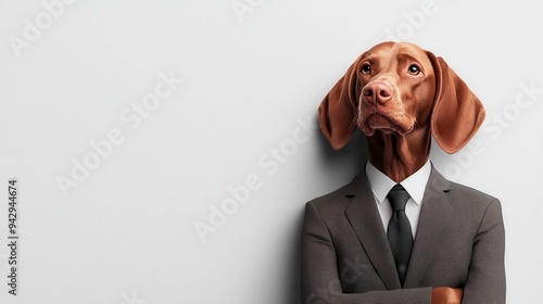 A humorous illustration of a dog dressed in a business suit, showcasing a blend of professionalism and playful charm.