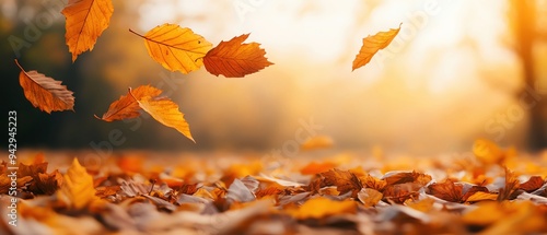 A gust of wind lifting rustling autumn leaves off the ground, sunset glow, Autumn leaves, dynamic and lively scene