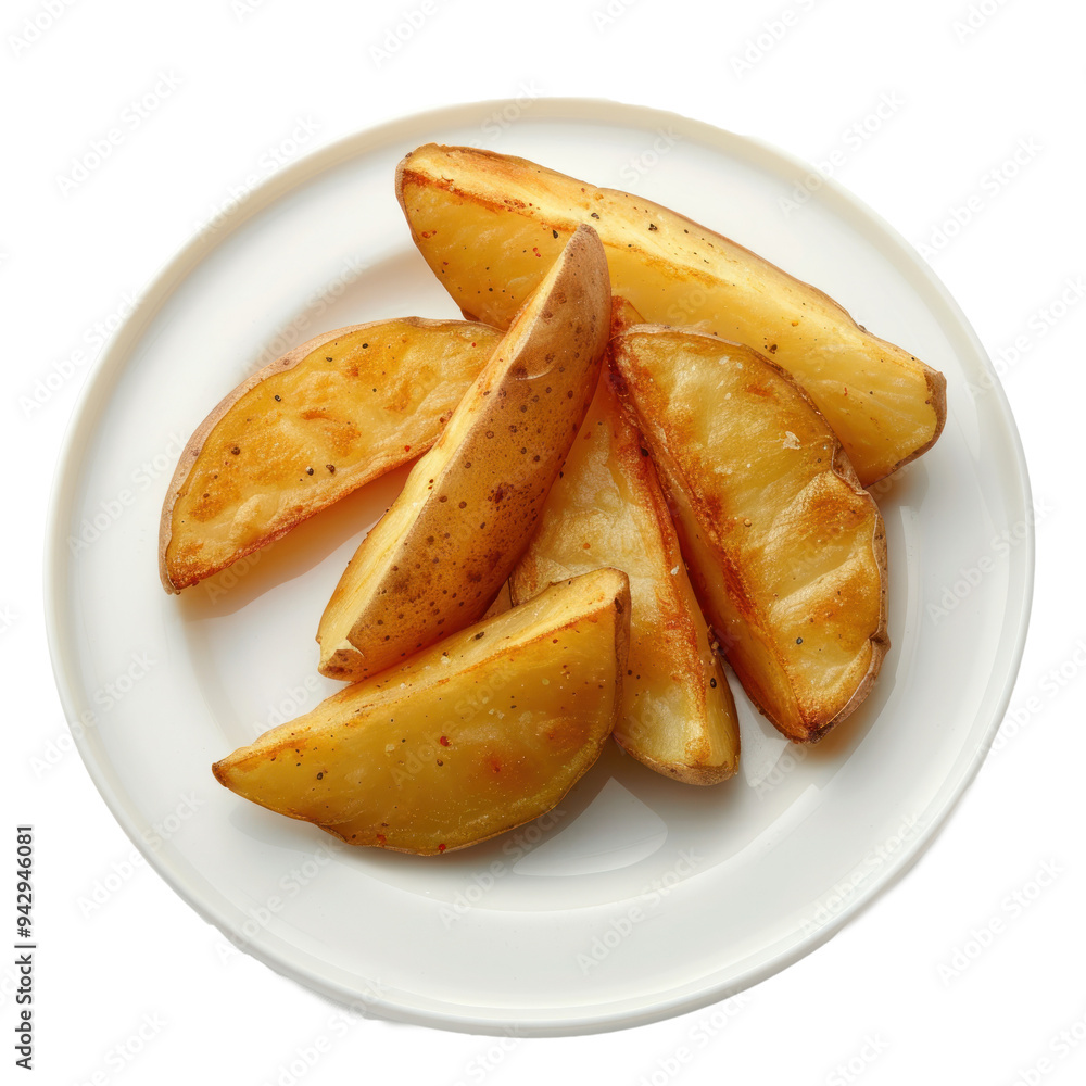 Potato wedges on white plate. Potato wedges on white plate.
