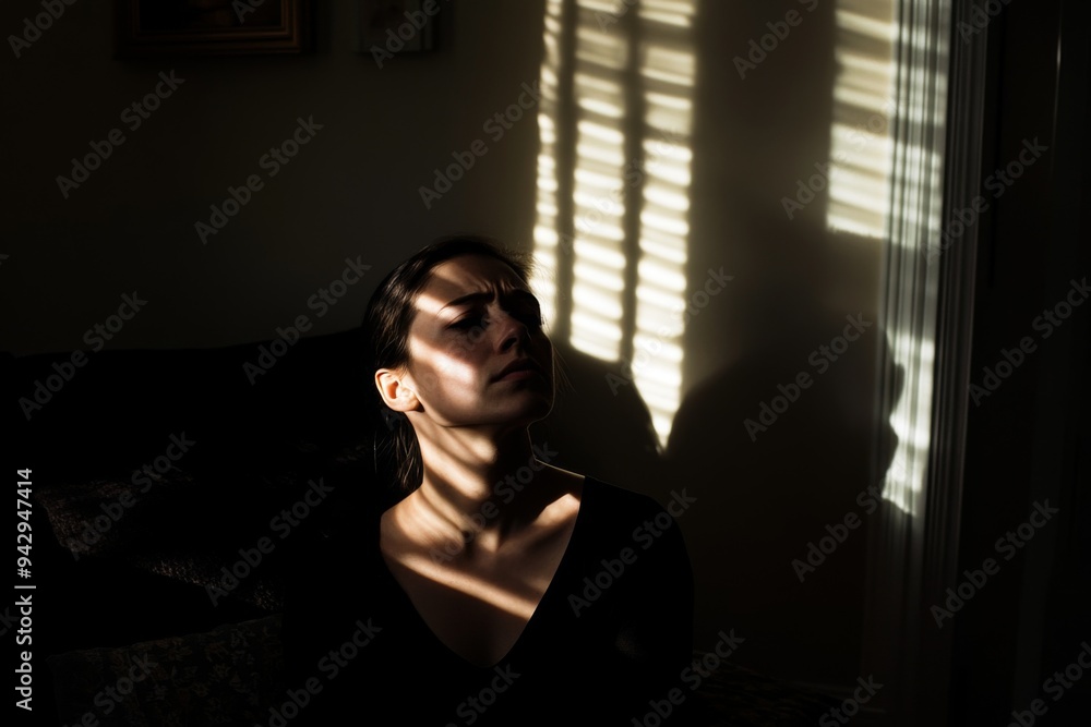 sun rays streaming through the window on woman face sun rays streaming through the window on woman face