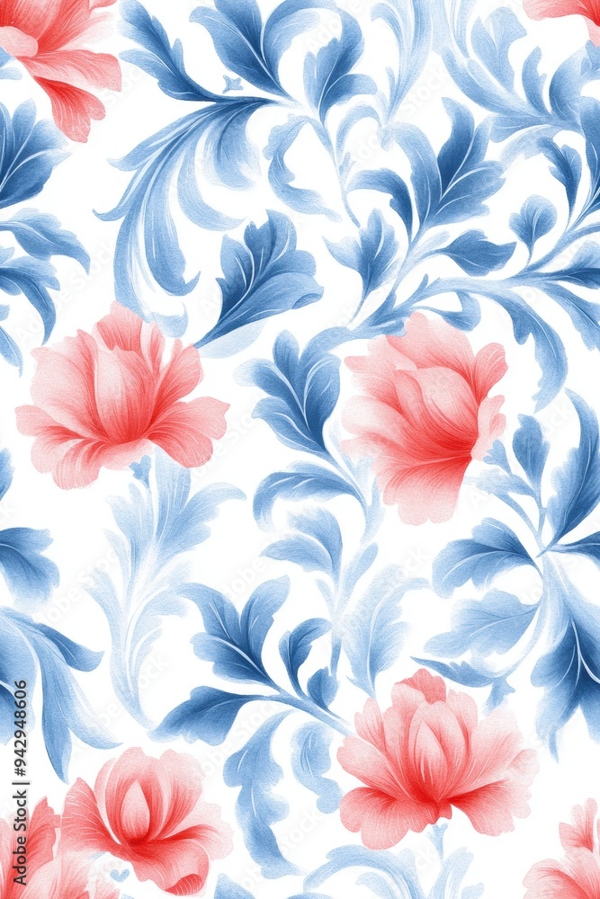 damask pattern featuring intricate floral motifs, seamlessly flowing in a Watercolor style damask pattern featuring intricate floral motifs, seamlessly flowing in a Watercolor style