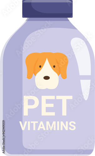 Plastic bottle containing vitamins for dogs, featuring a cute beagle dog on the label