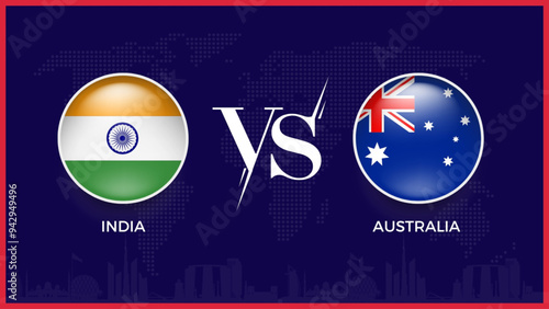 India vs Australia flag, world map and building skyline use for t20 women cricket world cup 2024 template banner design