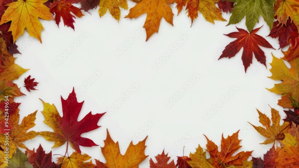 Fototapeta premium Autumn Maple Leaf Frame Set Against White Background