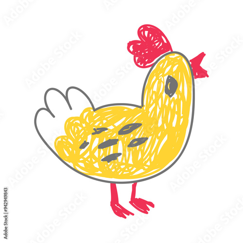 Hen as Kids Doodle Simple Hand Drawn Element Vector Illustration