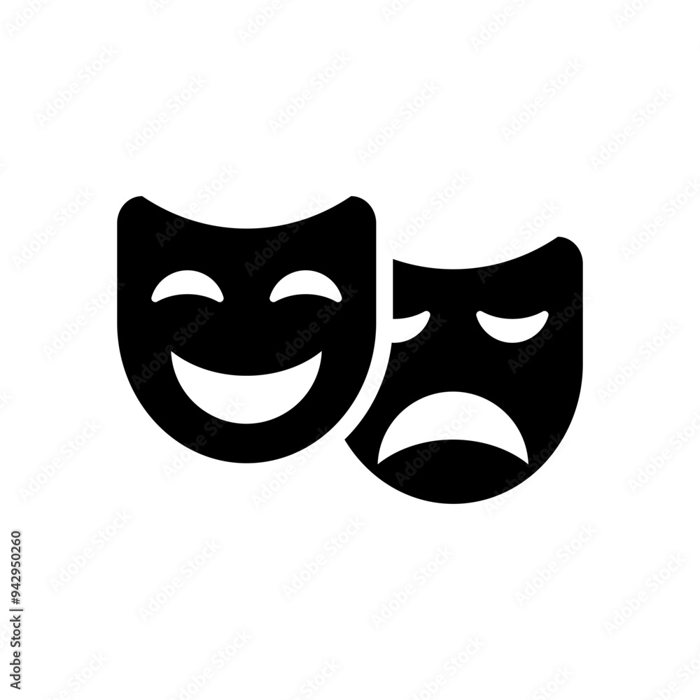 Theater icon, black isolated theater masks, flat design Theater icon, black isolated theater masks, flat design