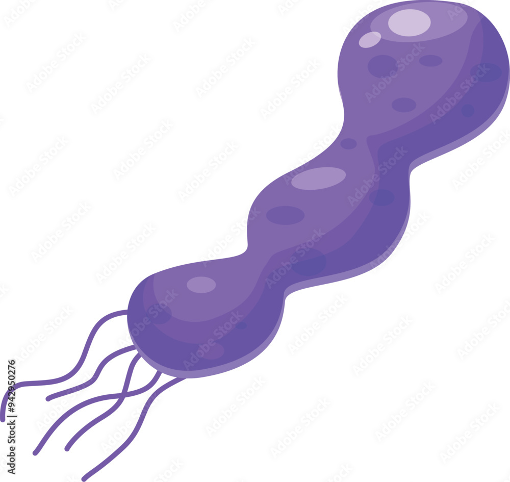 Microscopic view of a purple bacteria microorganism floating with flagella Microscopic view of a purple bacteria microorganism floating with flagella