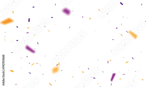 Purple and orange confetti, ribbon banner, isolated on transparent background