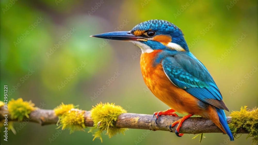 Obraz premium Vibrant image of a colorful kingfisher perched on a branch in a peaceful natural setting, kingfisher, bird, wildlife, nature