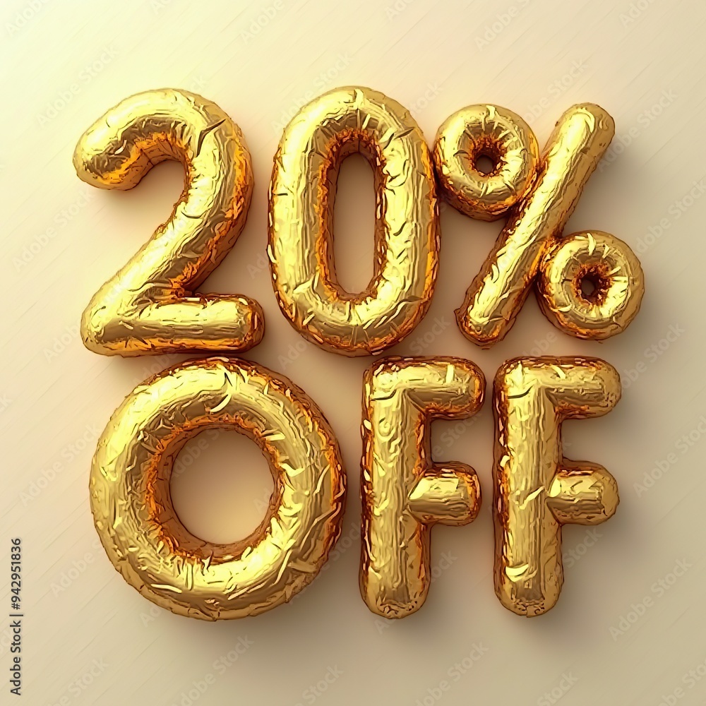 3D gold textured 20 percent off discount promotional graphic 3D gold textured 20 percent off discount promotional graphic