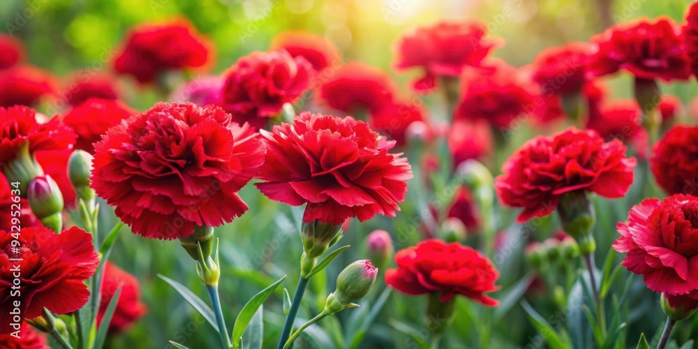 Vibrant red carnation flowers blooming in a lush garden, carnation, flower, vibrant, red, garden, blooming, nature, plant, beauty Vibrant red carnation flowers blooming in a lush garden, carnation, flower, vibrant, red, garden, blooming, nature, plant, beauty