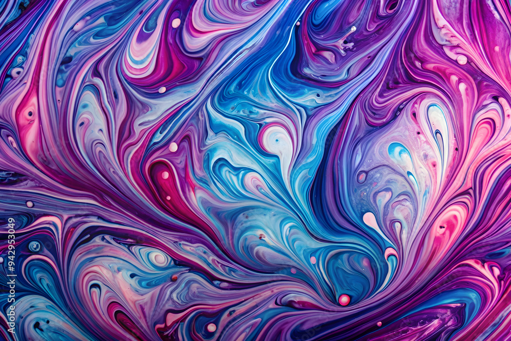 Obraz premium Cosmic Swirl: A mesmerizing dance of vibrant purple, blue, and pink hues, creating a captivating abstract artwork. This fluid art piece is perfect for evoking a sense of wonder and imagination. 
