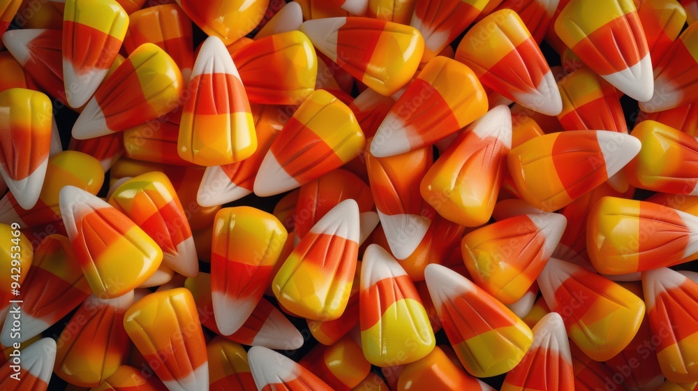 Delightful Autumn Treats A Close Up View of Candy Corn in Vibrant Colors Delightful Autumn Treats A Close Up View of Candy Corn in Vibrant Colors