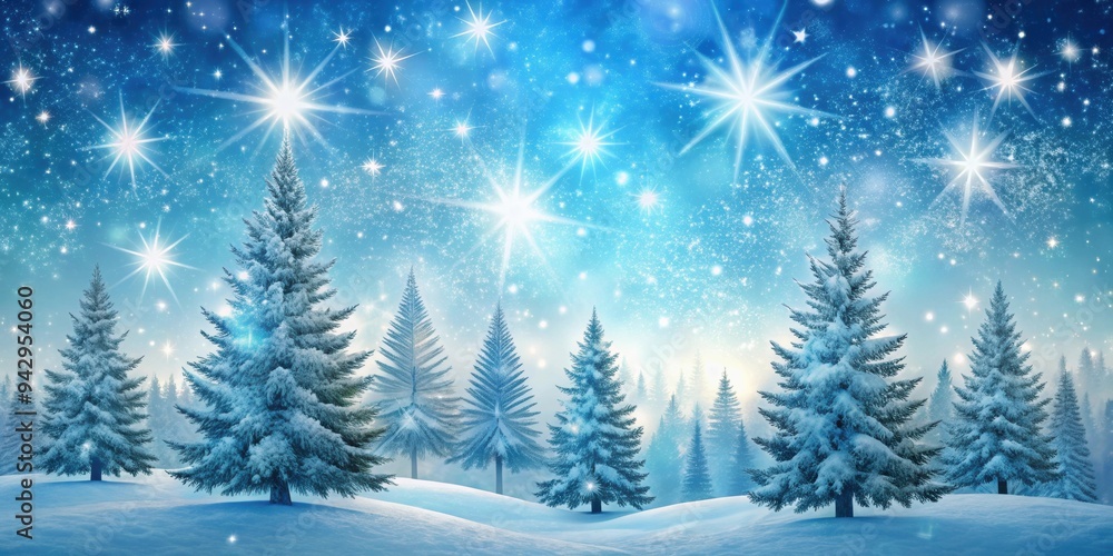 Christmas card featuring a winter scene with trees, snowflakes, and stars, Christmas, card, trees, snowflakes, stars, winter Christmas card featuring a winter scene with trees, snowflakes, and stars, Christmas, card, trees, snowflakes, stars, winter