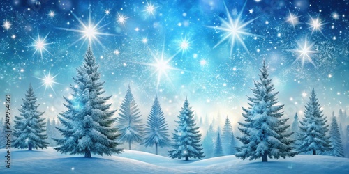 Wallpaper Mural Christmas card featuring a winter scene with trees, snowflakes, and stars, Christmas, card, trees, snowflakes, stars, winter Torontodigital.ca