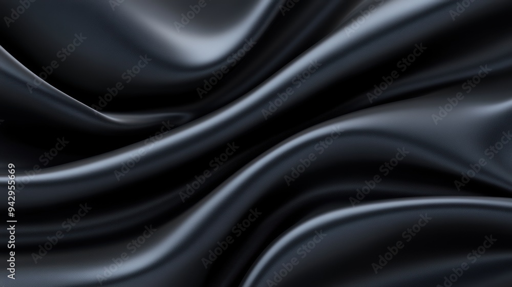 Fototapeta premium A black fabric with a shiny surface. The fabric is folded and has a shiny texture. The image has a mood of elegance and sophistication