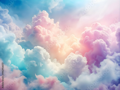 Celestial Dream: A mesmerizing vista of pastel-hued clouds bathed in ethereal light, evoking a sense of wonder and tranquility. 