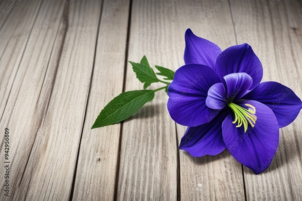 Monkshood flower over a wooden background with a copy space Monkshood flower over a wooden background with a copy space