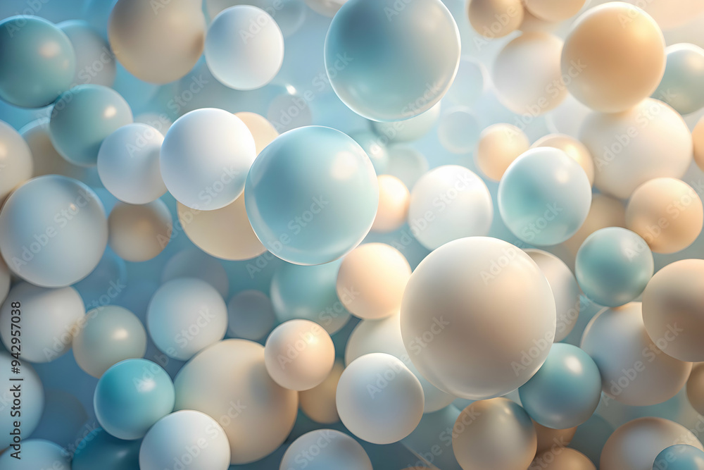 Dreamy Orb Symphony: A mesmerizing arrangement of translucent pastel spheres in blue, white, and cream, evoking a serene and ethereal ambiance. Dreamy Orb Symphony: A mesmerizing arrangement of translucent pastel spheres in blue, white, and cream, evoking a serene and ethereal ambiance.