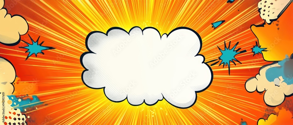 Comic book-style birthday invite with a dynamic explosion background, showcasing a bright speech bubble for event information Comic book-style birthday invite with a dynamic explosion background, showcasing a bright speech bubble for event information