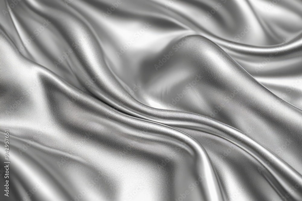 Fototapeta premium Silver satin fabric flowing and forming elegant waves