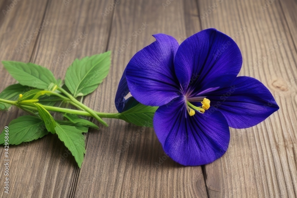 Monkshood flower over a wooden background with a copy space Monkshood flower over a wooden background with a copy space