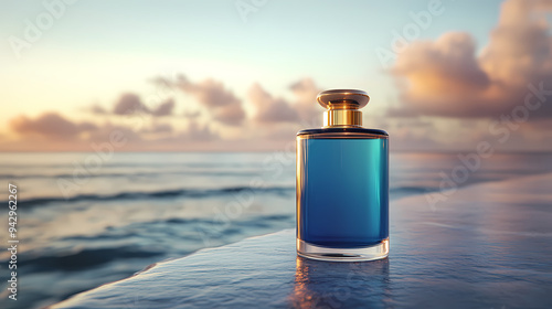 Perfume bottle on ocean background