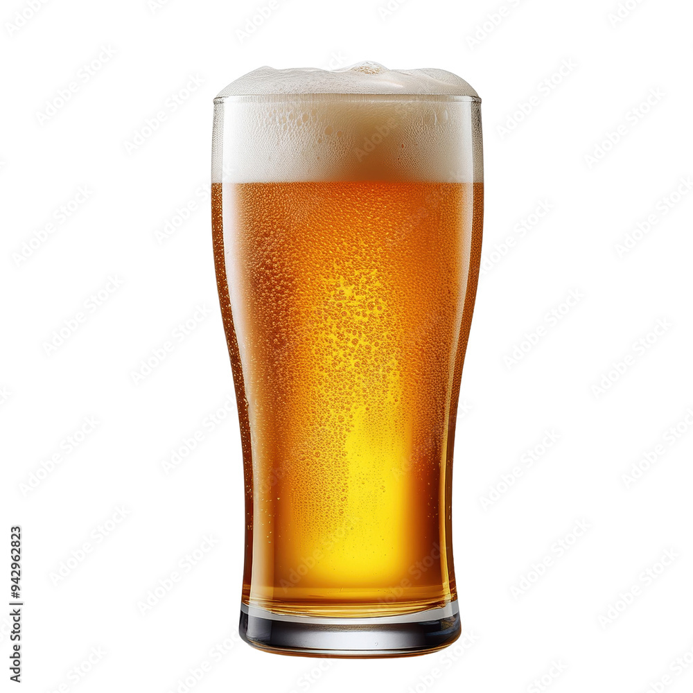 Crystal clear beer glass filled with golden ale and frothy head Crystal clear beer glass filled with golden ale and frothy head