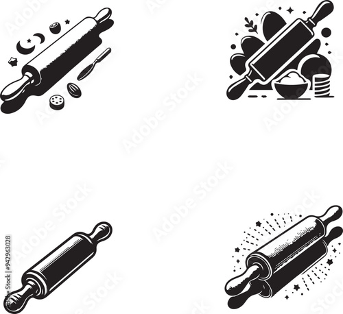 silhouette of clean vector Rolling pin      isolated on white background

