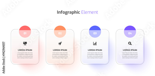 Glassmorphic Business Infographic Template with Rectangle Label Icon and 4 Numbe for Presentation
