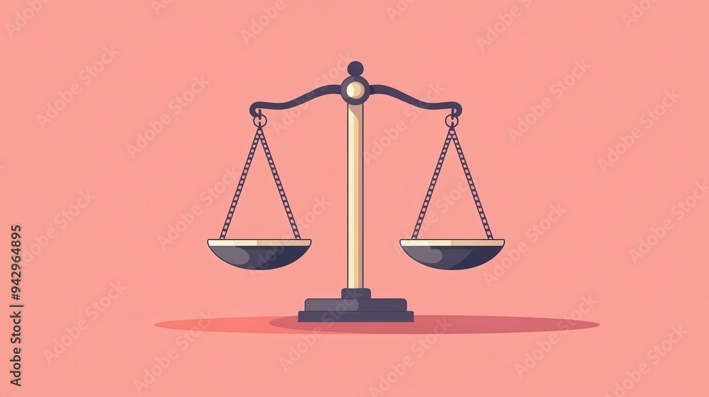 Minimalist Illustration of a Balanced Scale on a Pink Background Representing Justice and Equality