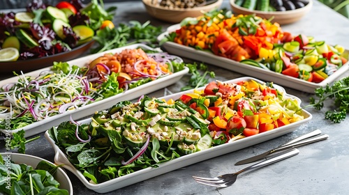 Three platters of delicious salad