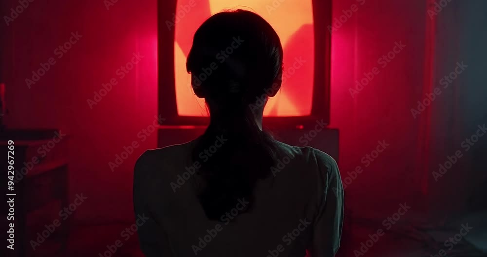 Silhouette of a person in the dark watches TV Silhouette of a person in the dark watches TV