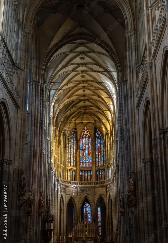 Large panoramic view of the interior of St. Vitus Cathedral - Prague Castle. Prague, Czech Large panoramic view of the interior of St. Vitus Cathedral - Prague Castle. Prague, Czech