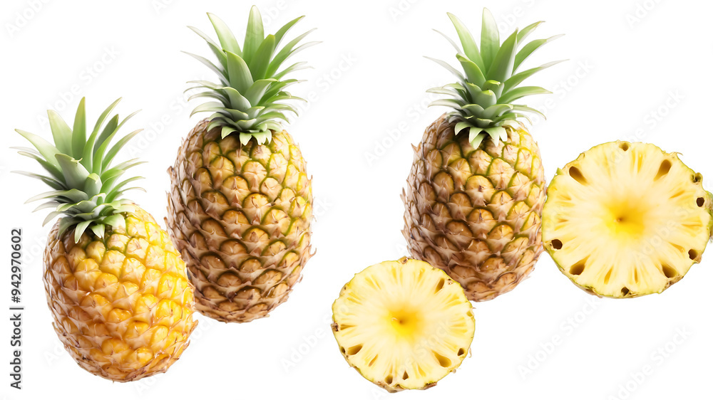 set of pineapple isolated, Set of fresh green lettuce, leaves isolated on a clean PNG background, featuring a variety of crisp and vibrant salad greens. Ideal for use in culinary presentations, health set of pineapple isolated, Set of fresh green lettuce, leaves isolated on a clean PNG background, featuring a variety of crisp and vibrant salad greens. Ideal for use in culinary presentations, health