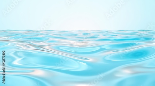 The image is of a large body of water with a blue color. The water appears to be calm and peaceful, with no visible waves or ripples. The sky above the water is clear and bright