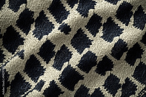 Close-up of Black and White Snake Skin Pattern Fabric