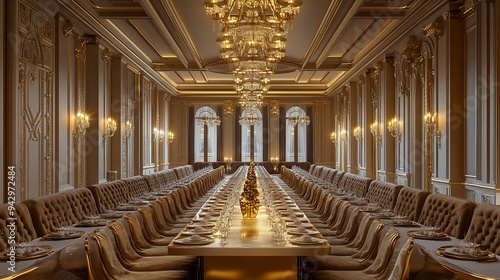 Banquet Hall with Gold-Accented Details, Velvet Seating, and Stylish Architectural Lighting for Exclusive Gatherings