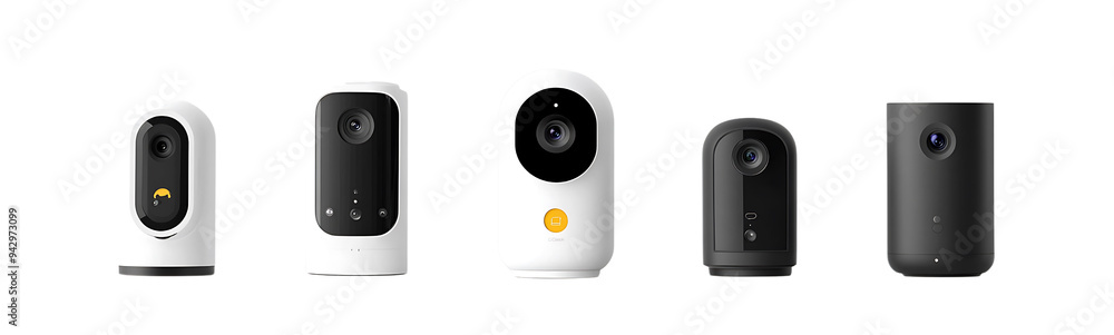 Obraz premium Various Smart Home Cameras on White Background